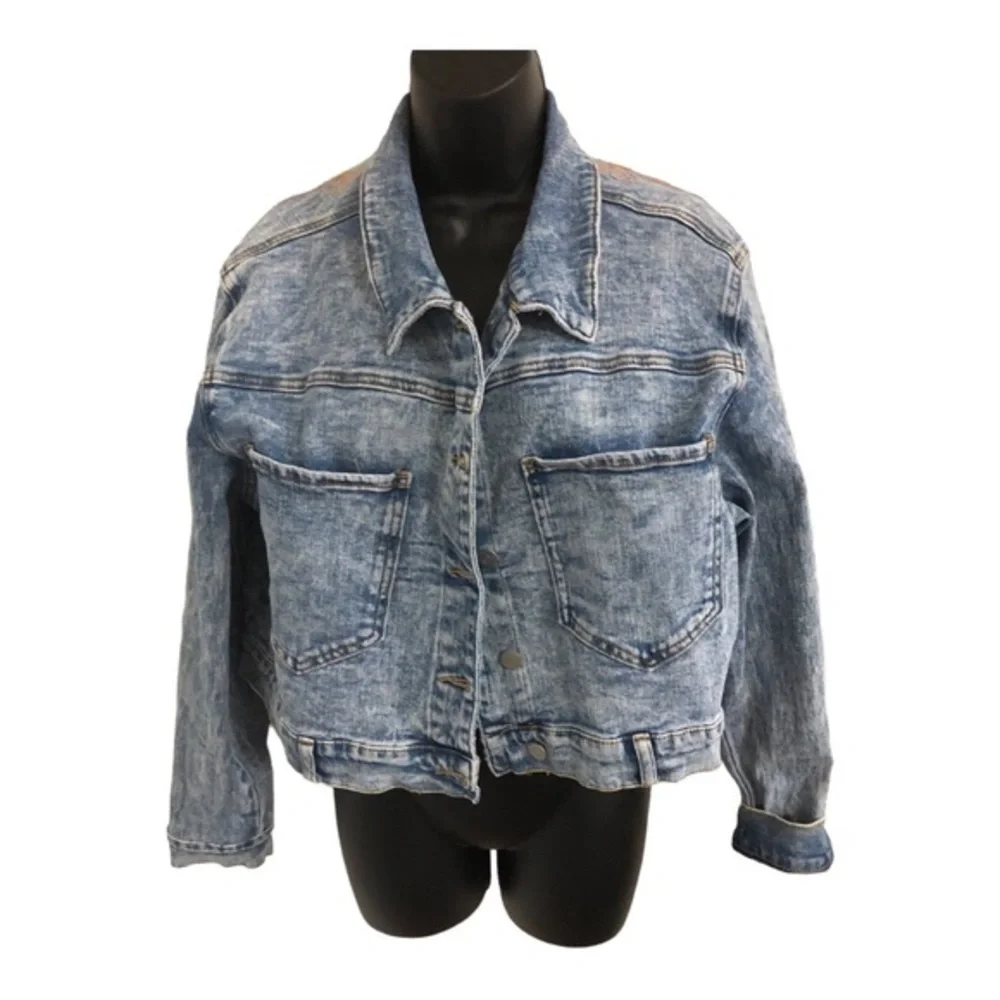Austin Landing acid wash look‎ embroidered angel wings denim jeans jacket size M